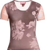 DIESEL® T-Elenewu Colorblock Floral Rib T-Shirt