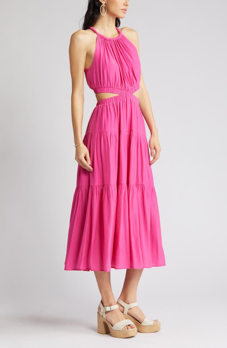 MOON RIVER Cutout Tiered Halter Maxi Dress, Alternate, color, 
