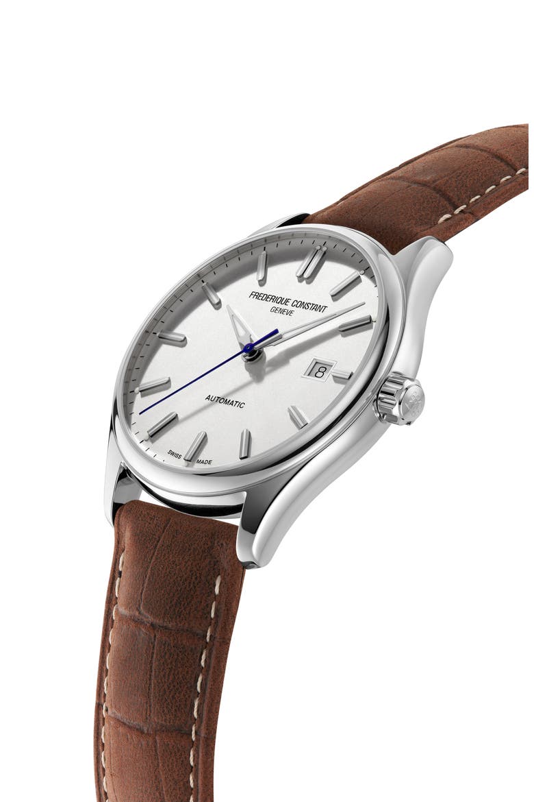 Classics Index Automatic Leather Strap Watch, 40mm, Alternate, color, SILVER-TONE