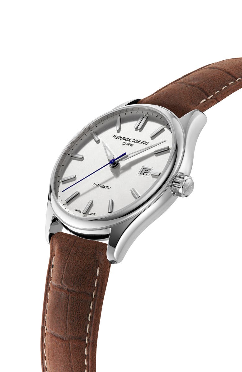 FREDERIQUE CONSTANT Classics Index Automatic Leather Strap Watch, 40mm, Alternate, color, Silver-Tone