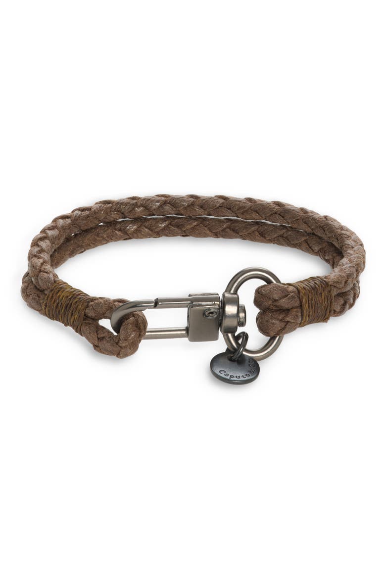 Leather & Silvertone Plate Bracelet, Alternate, color, BROWN