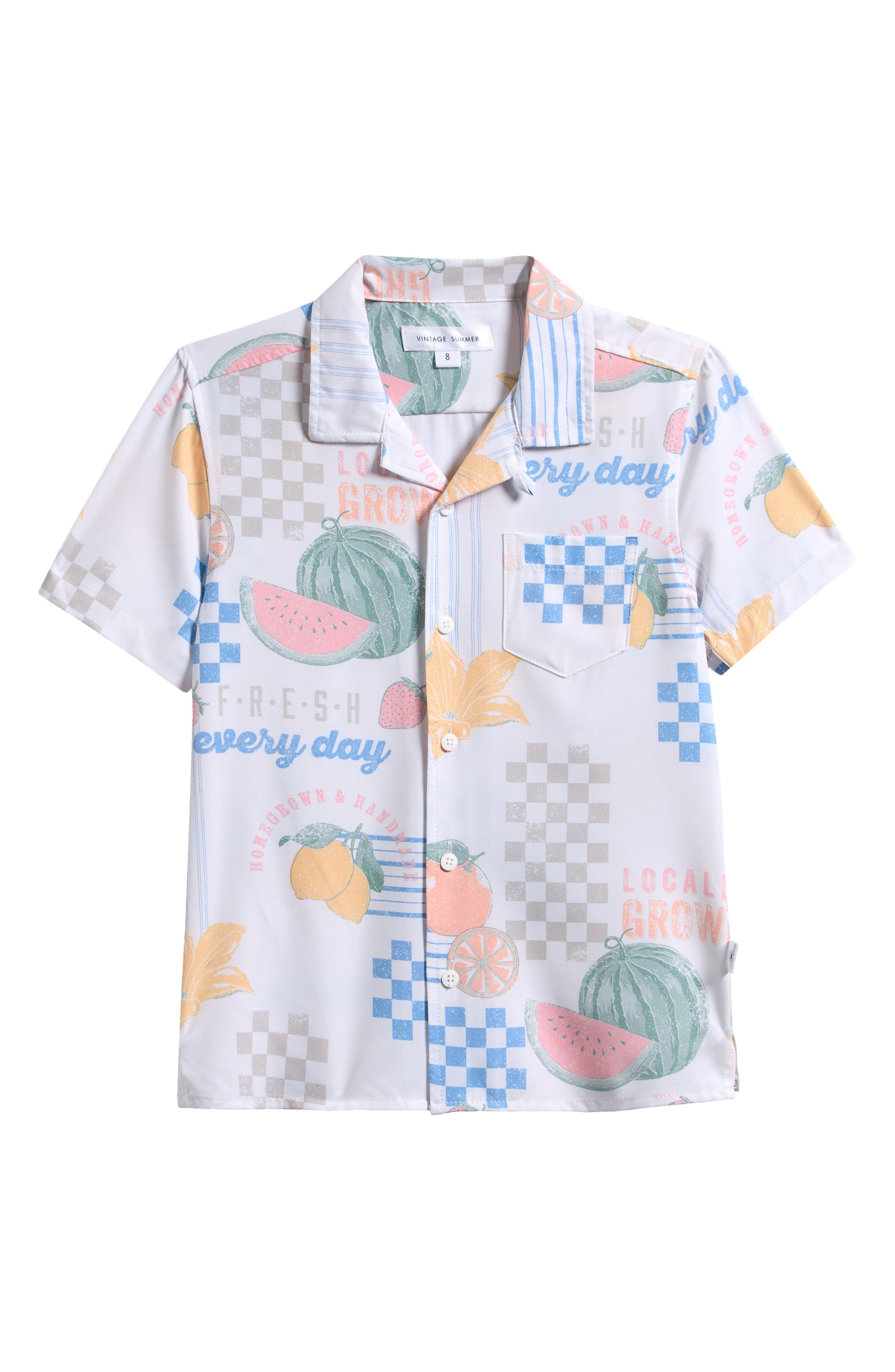 Vintage Summer Kids' Fruit Print Camp Shirt