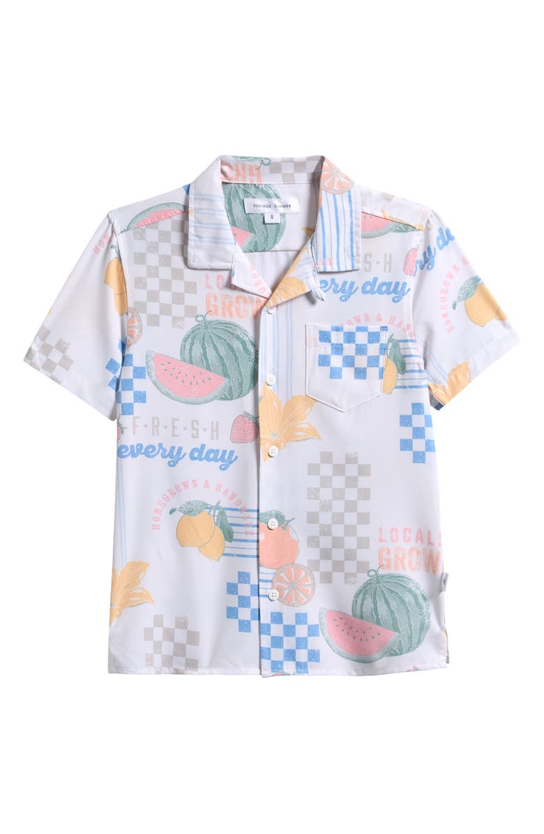Vintage Summer Kids' Fruit Print Camp Shirt, Main, color, 
