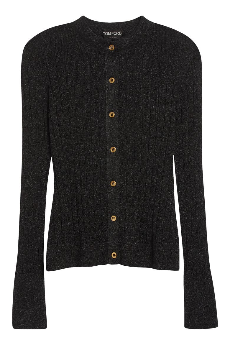 Metallic Rib Cardigan, Main, color, LB999 BLACK