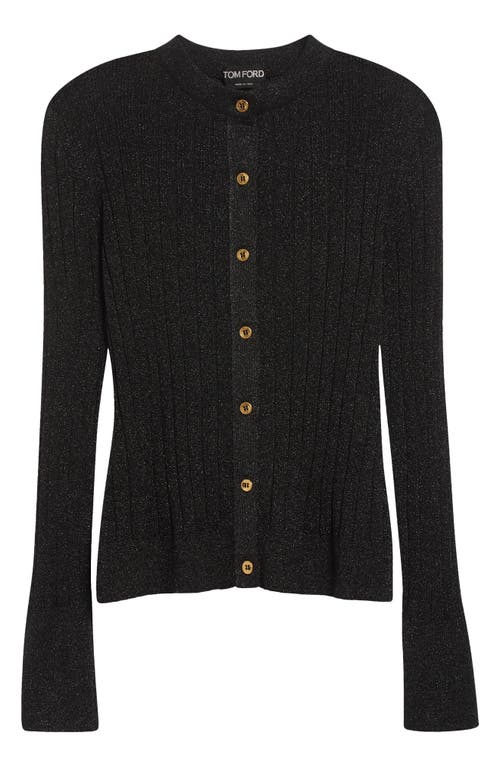 Tom Ford Metallic Rib Cardigan In Black