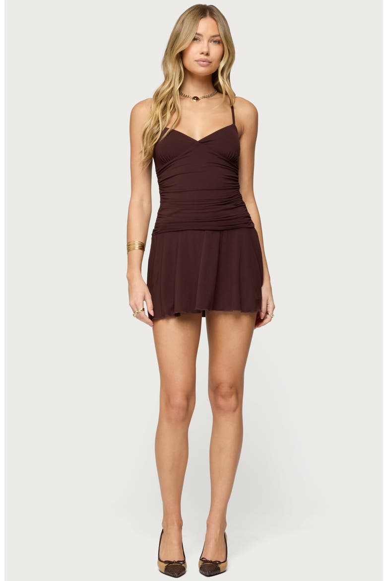 Deborah Ruched Minidress, Alternate, color, BROWN