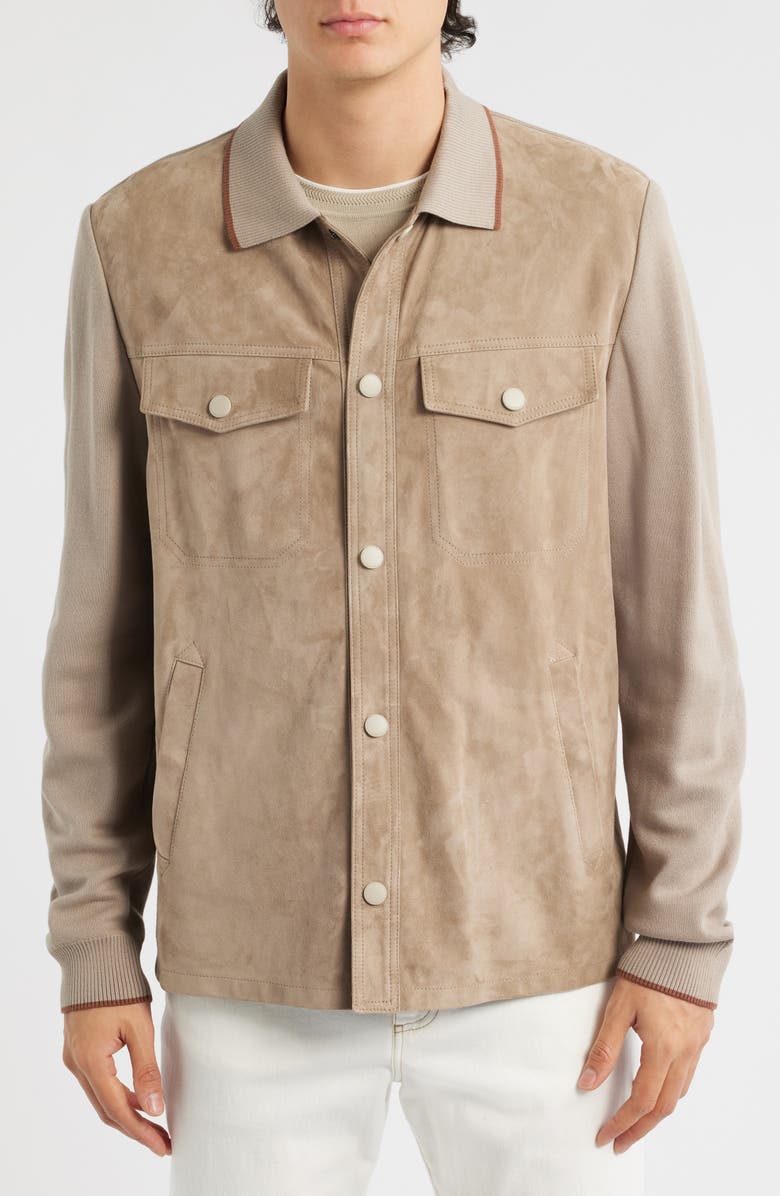 Canali Ultralight Suede & Merino Wool Overshirt, Alternate, color, Beige