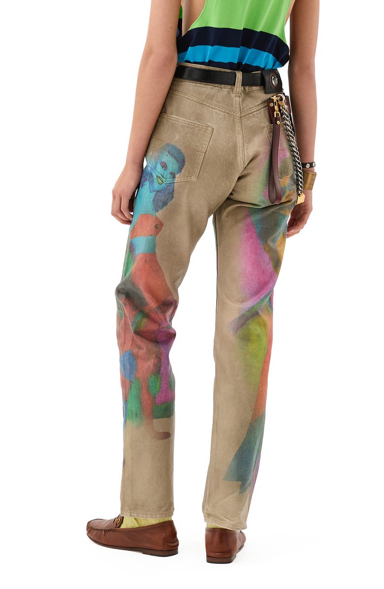 Versace Gender Inclusive The Femmes Print Straight Leg Jeans, Alternate, color, Olive Print