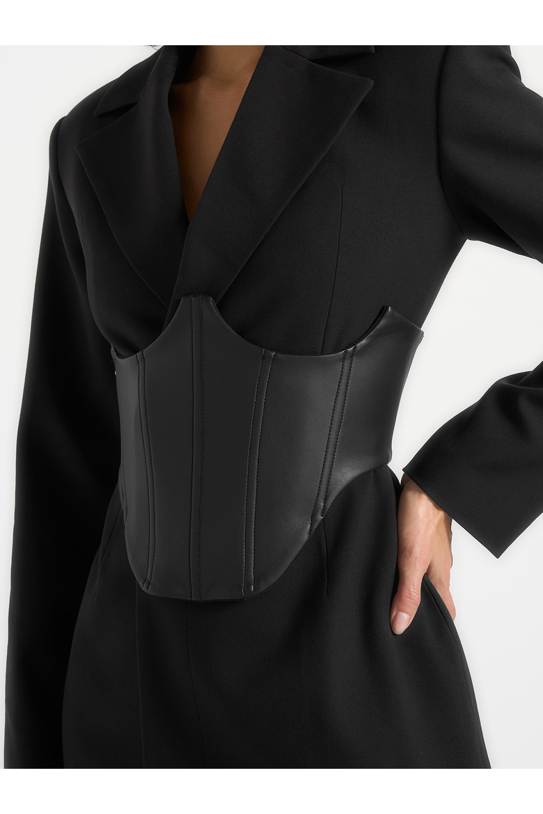 Lacey Tailored Blazer Dress With Reversible Corset, Alternate, color, Black