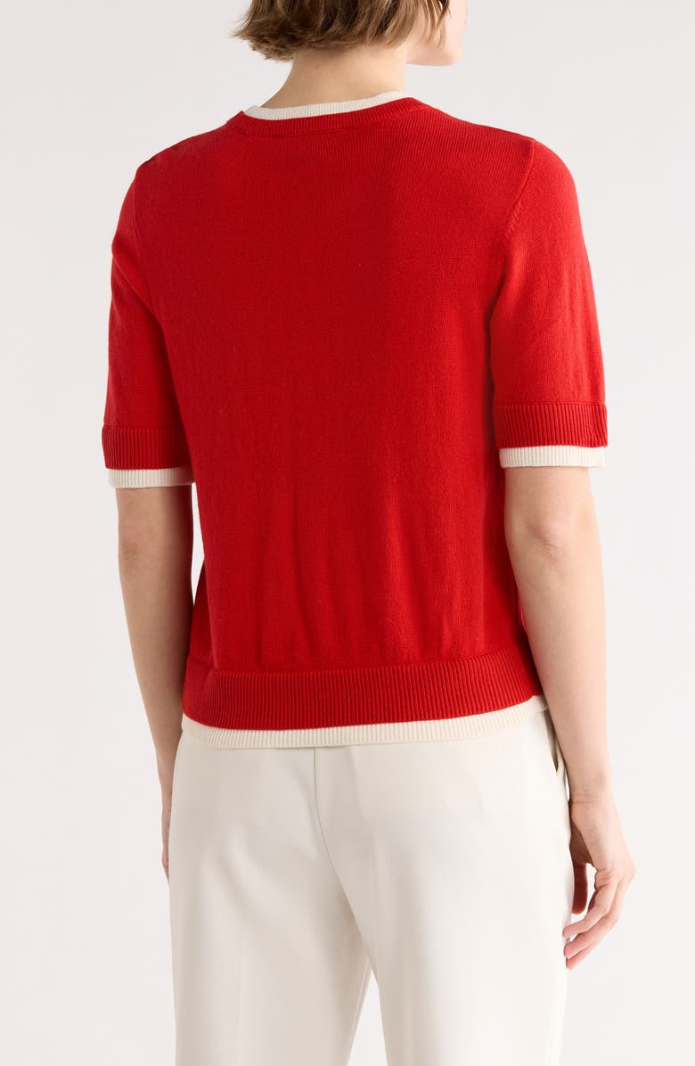 French Connection Layered Crewneck Short Sleeve Sweater, Alternate, color, True Red/ Cream