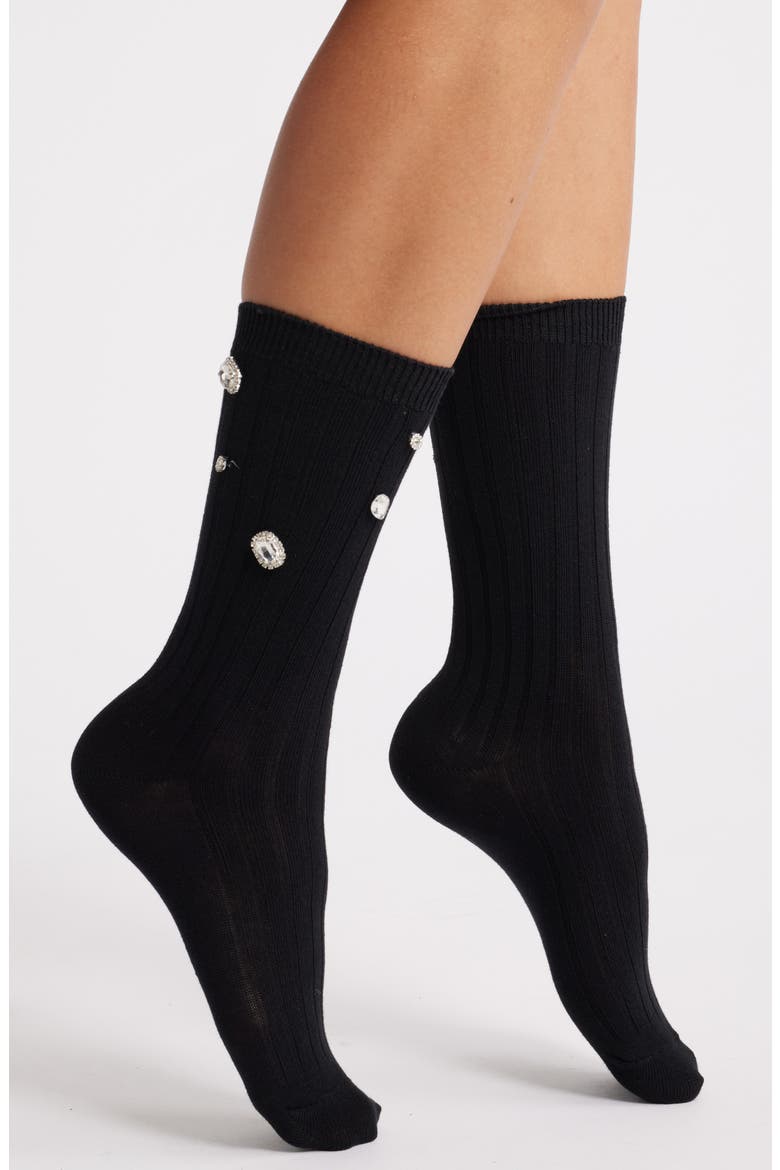 Kate Gem Crew Socks, Main, color, BLACK