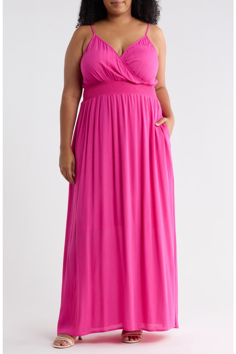 Spaghetti Strap Gauze Maxi Dress, Main, color, HOT PINK