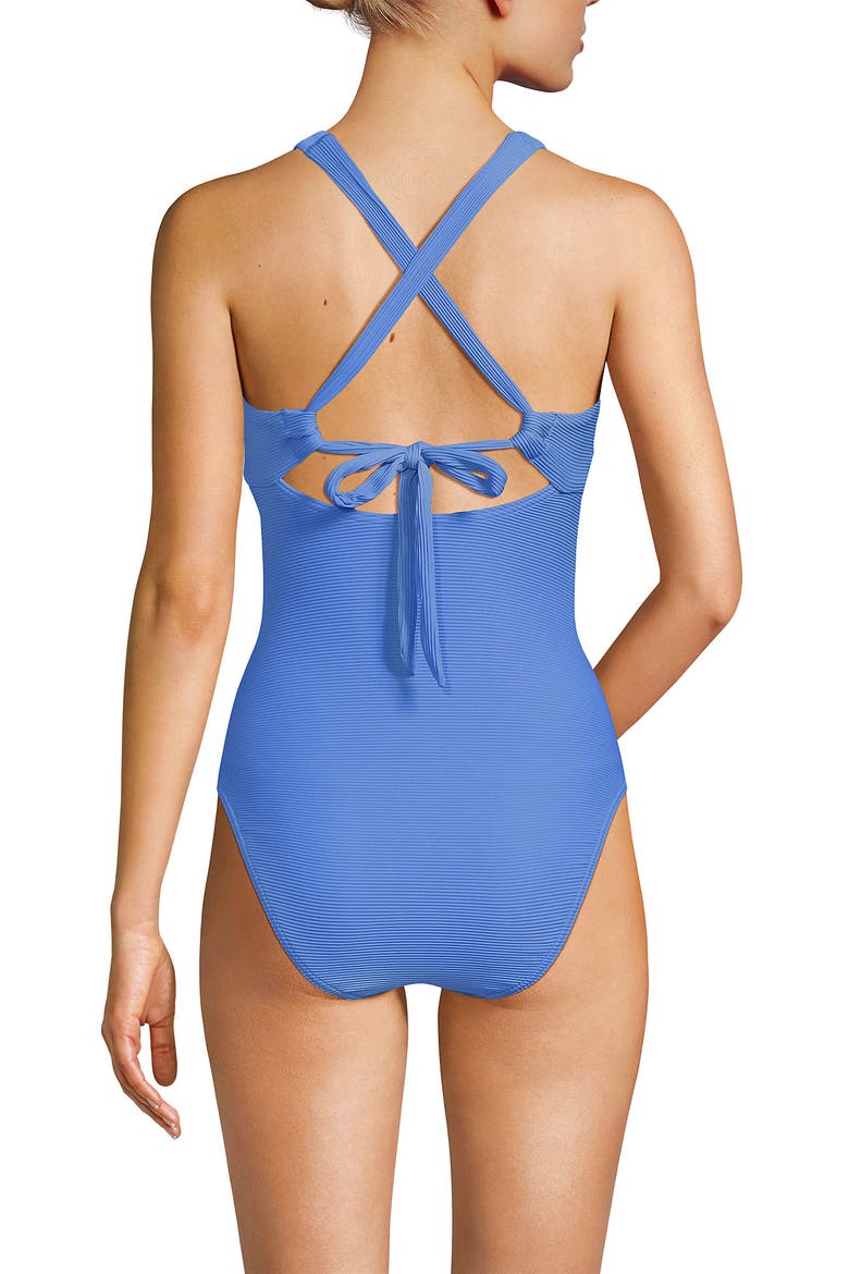 Ribbed Knot Front One Piece Swimsuit, Alternate, color, Blue Ottoman