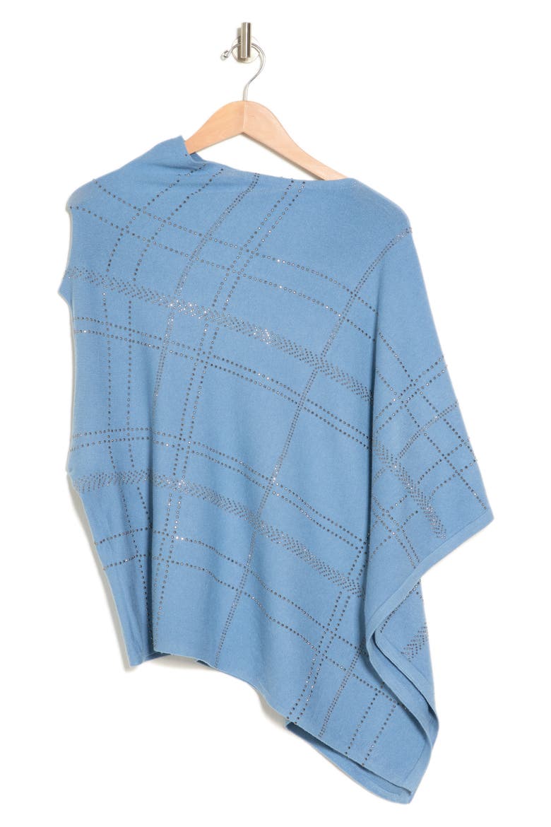 Crystal Embellished Plaid Poncho, Alternate, color, BLUE
