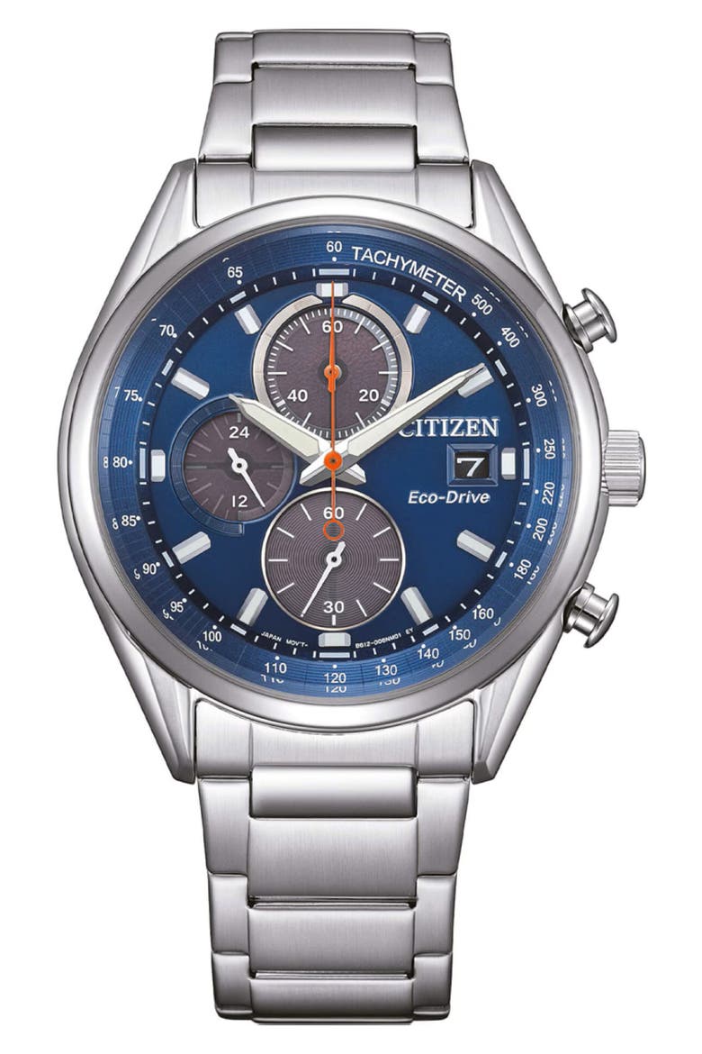 Eco-Drive Bracelet Strap Chronograph Watch, 40mm, Main, color, SILVER
