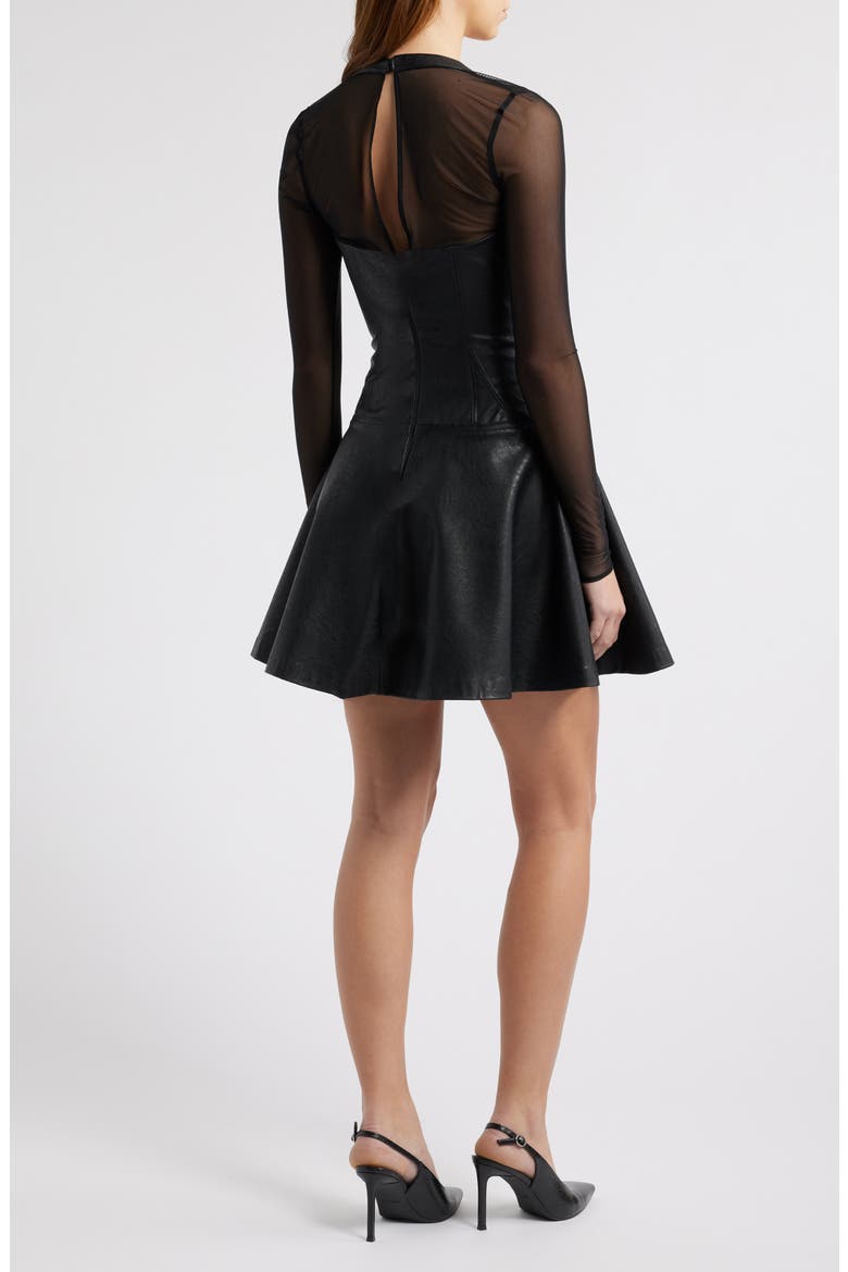 Faux Leather & Mesh Corset Minidress, Alternate, color, DARK PLUM