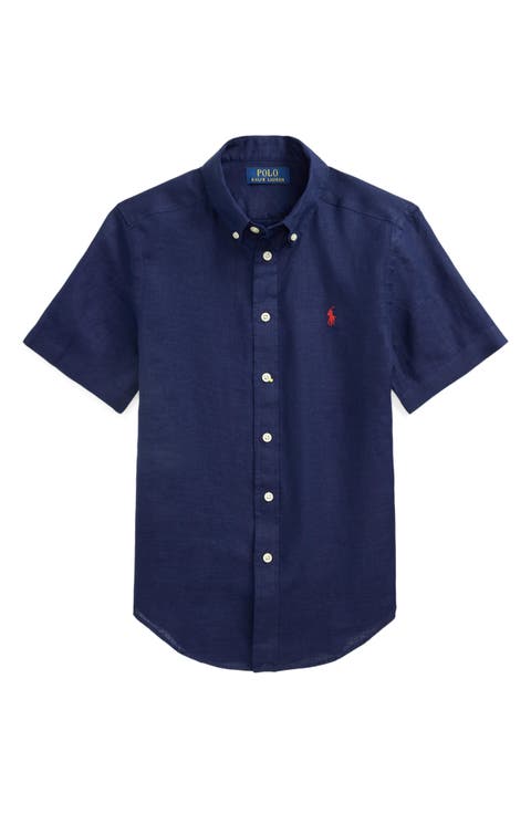 Kids' Short Sleeve Linen Button-Down Shirt (Big Kid)