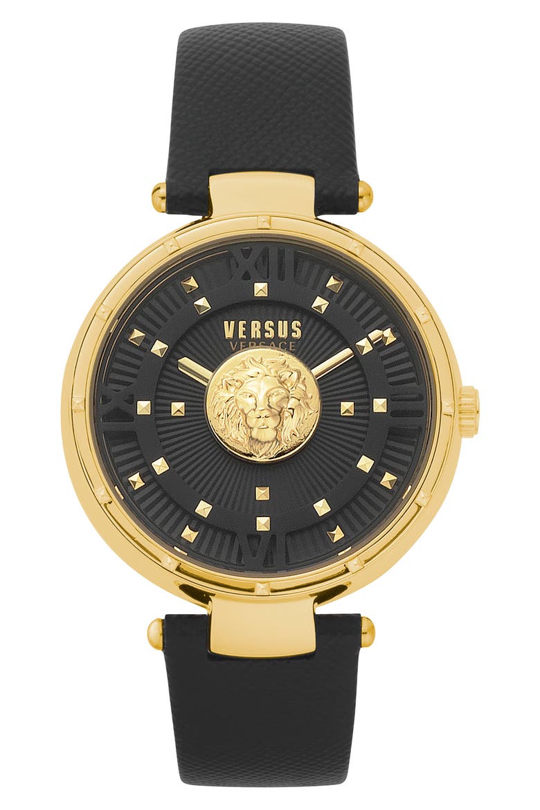 Moscova Leather Strap Watch, 38mm, Main, color, BLACK/ GOLD