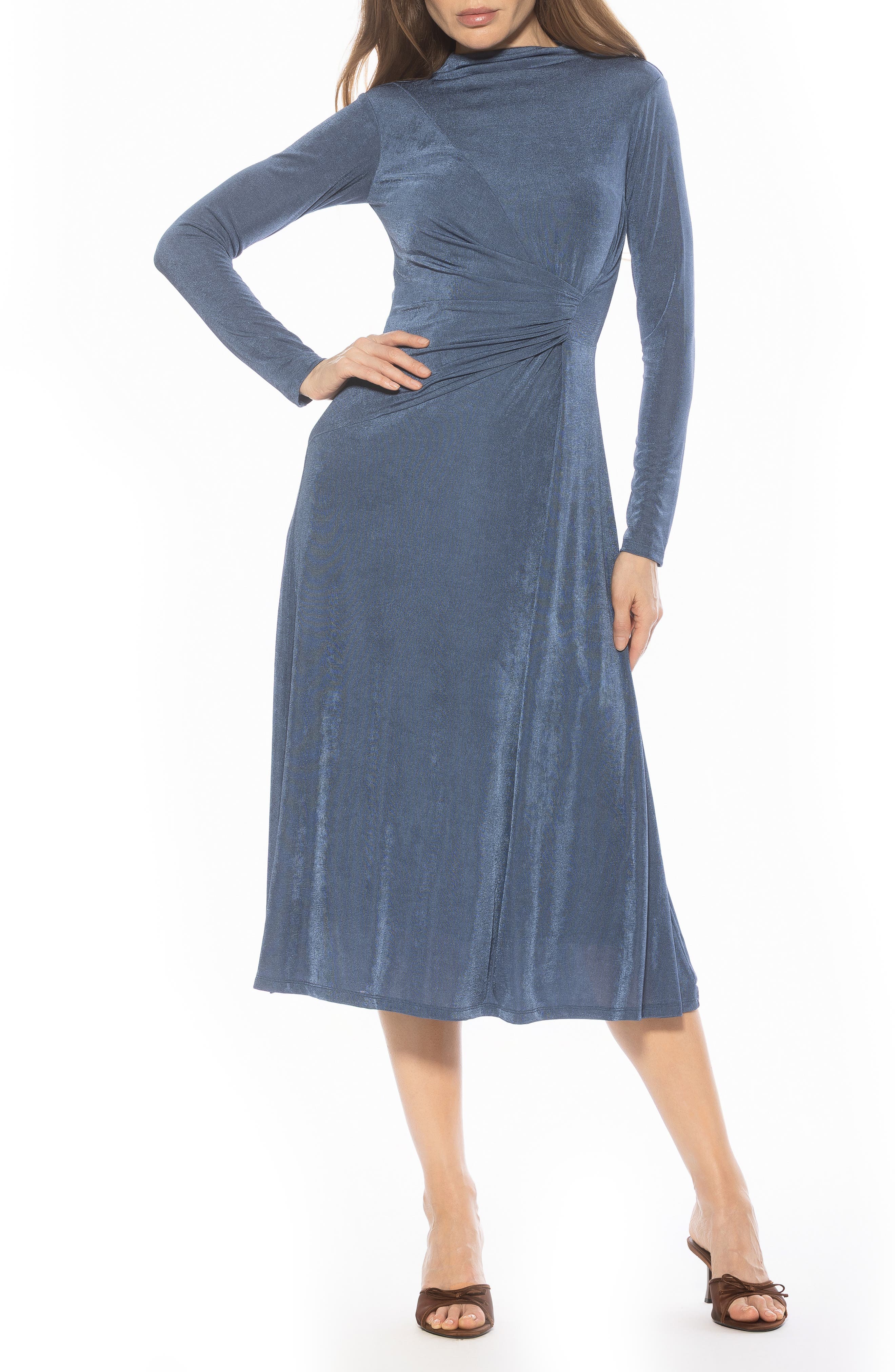 Marla Long Sleeve Draped Midi Dress - image 3