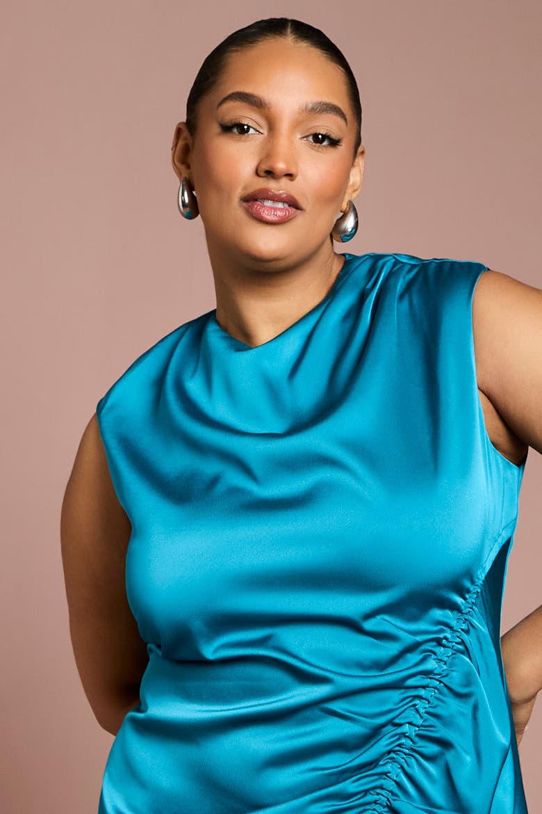 Plus Cowl Neck Drape Midi Dress, Alternate, color, Teal