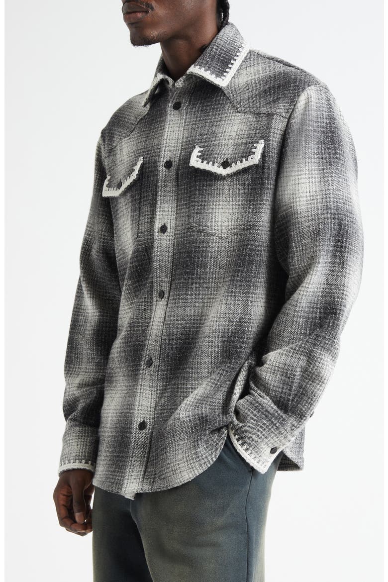 Journey Plaid Virgin Wool & Silk Blend Overshirt, Alternate, color, PEWTER GRAY/ OFF WHITE