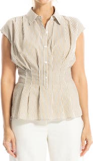 MAX STUDIO Striped Cap Sleeve Shirt