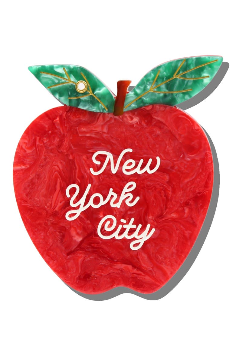 Hand-Painted New York Apple Compact Mirror, Alternate, color, RED