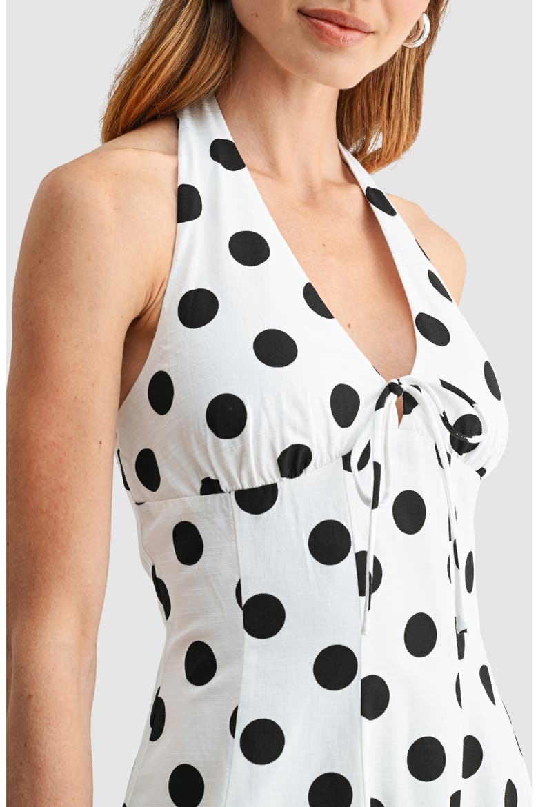 Polka Dot Halter Neck Fit & Flare Dress, Alternate, color, WHITE BLACK DOT