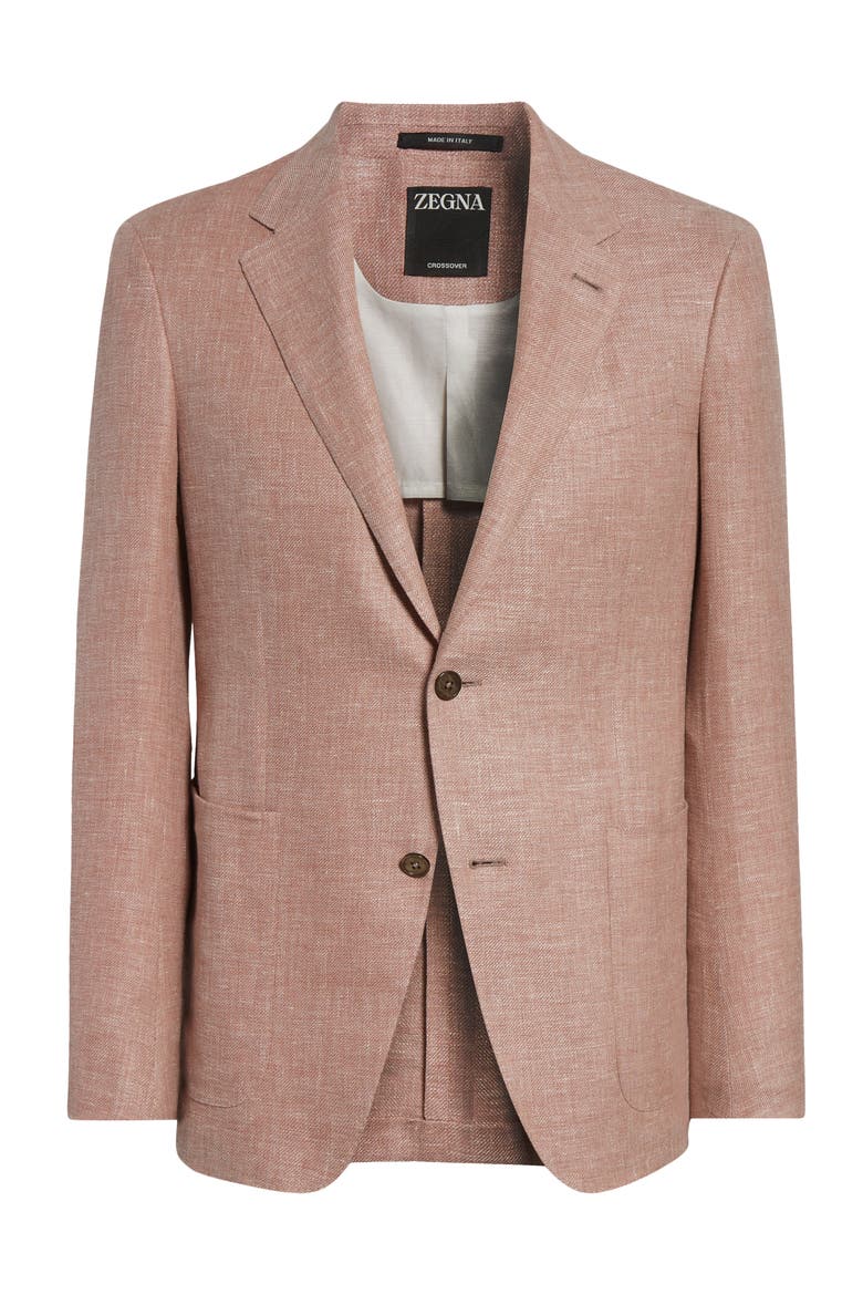 Crossover Linen, Wool & Silk Blend Sport Coat, Alternate, color, DARK PINK SLD
