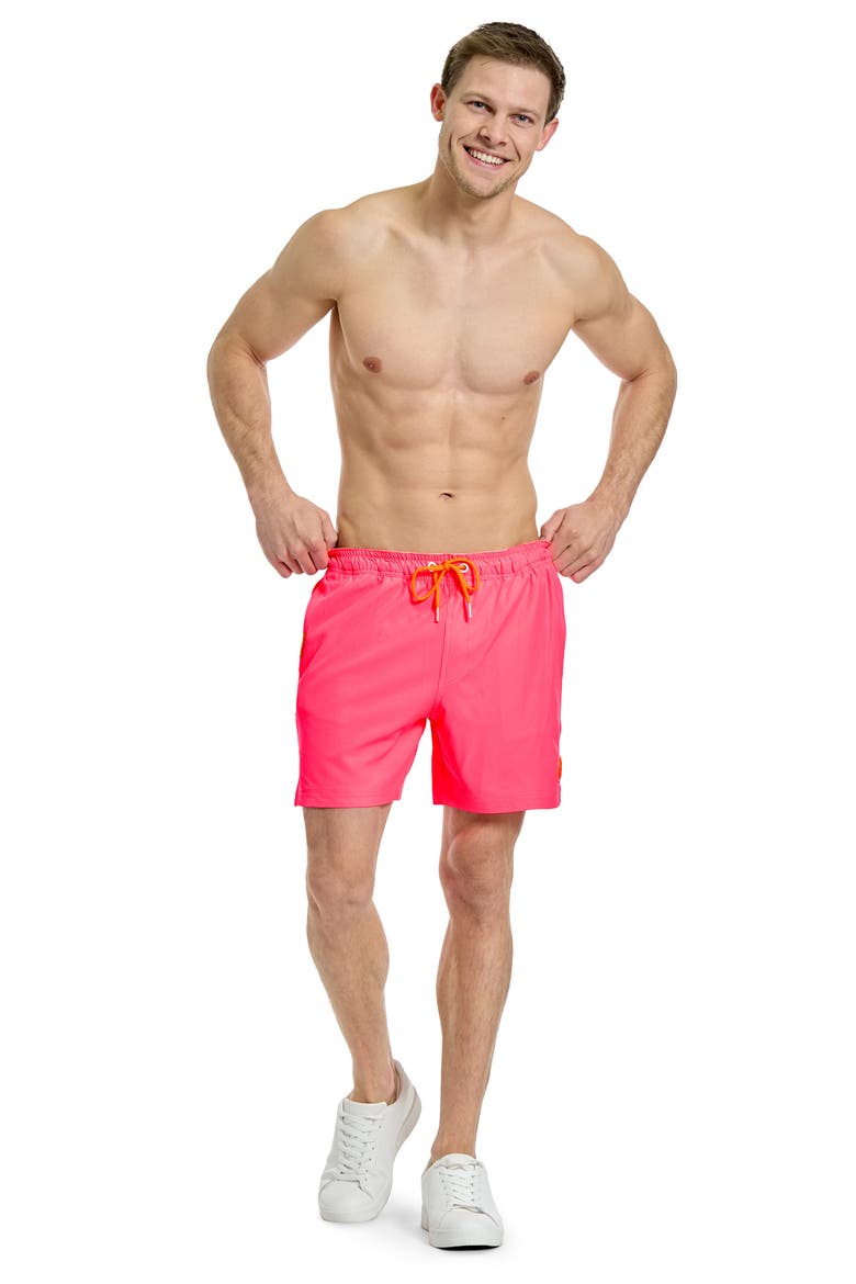 Neon Pink Power Swim Trunks, Alternate, color, PINK