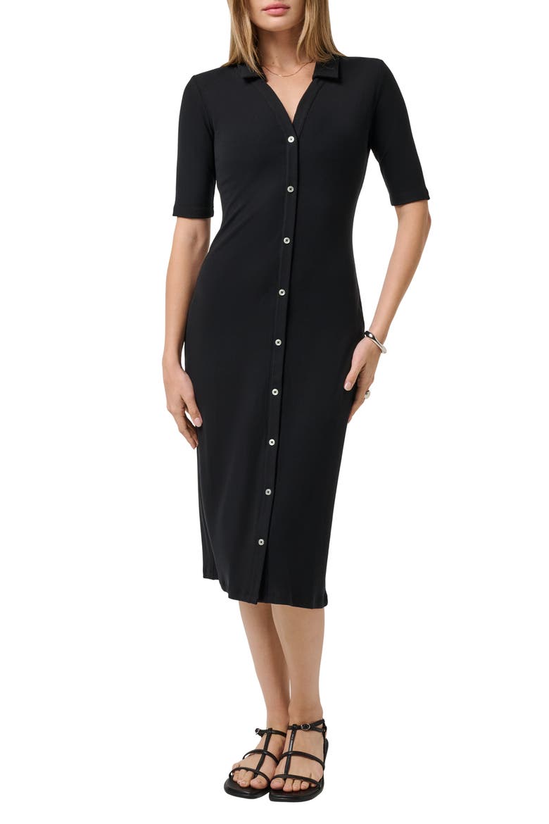 Cloud Rib Midi Shirtdress, Main, color, BLACK