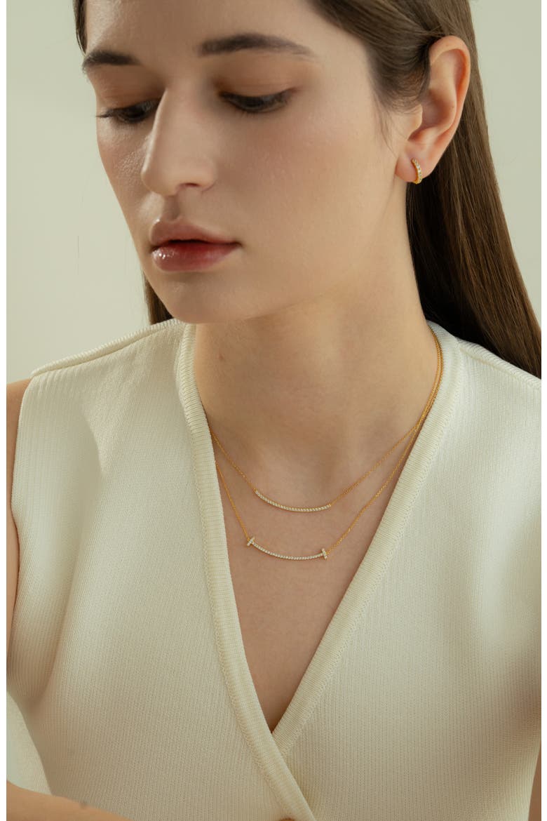 Sterling Silver 18k Gold Plated Sylvia Necklace Classic Minimal Crystal, Alternate, color, Gold