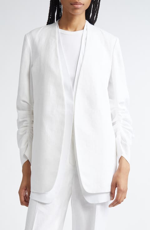 Ruched Sleeve Linen Blazer & Cotton Vest