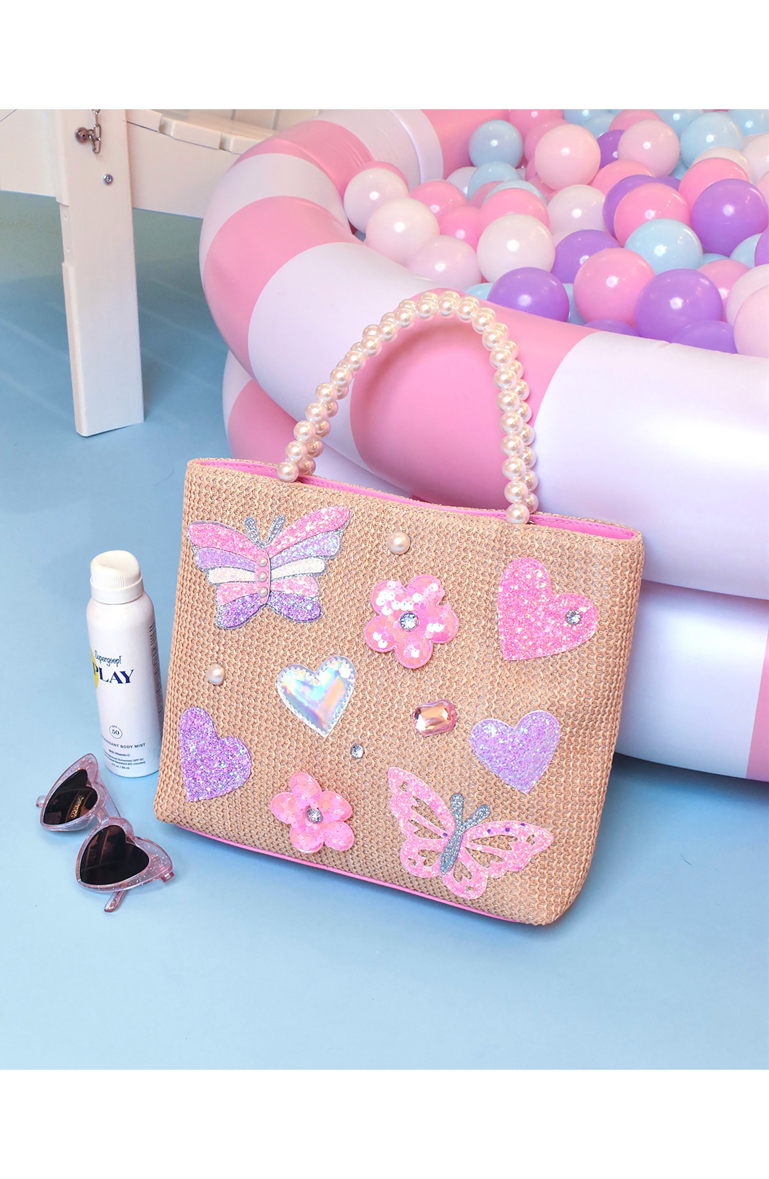 Kids' Applique Straw Tote, Alternate, color, NATURAL