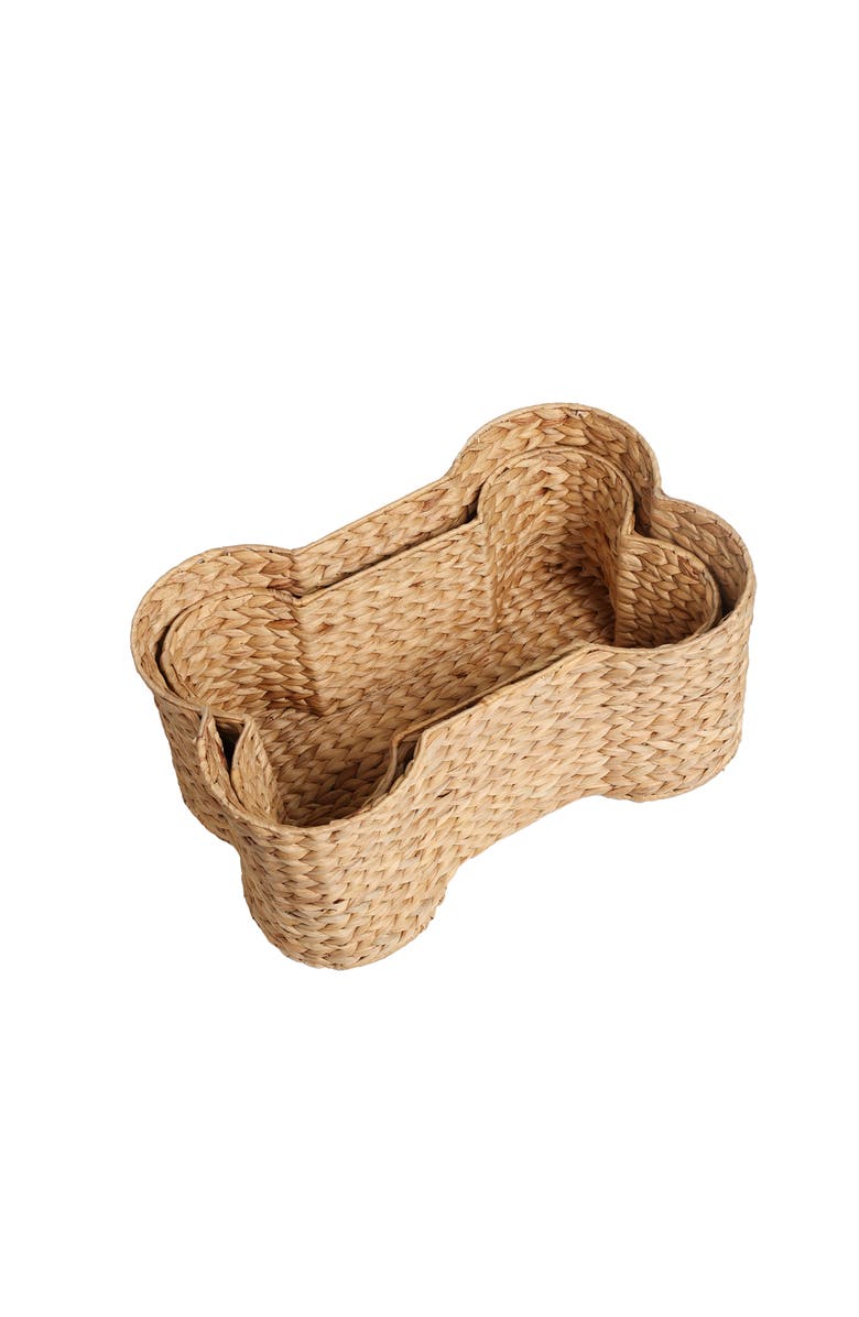 The Licker Store Digby Bone-Shaped Large Hand Woven Water Hyacinth Nesting Pet Toy Organizer Baskets, Alternate, color, Natural