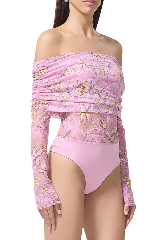 AFRM AFRM LENNOX RUCHED OFF THE SHOULDER LACE BODYSUIT