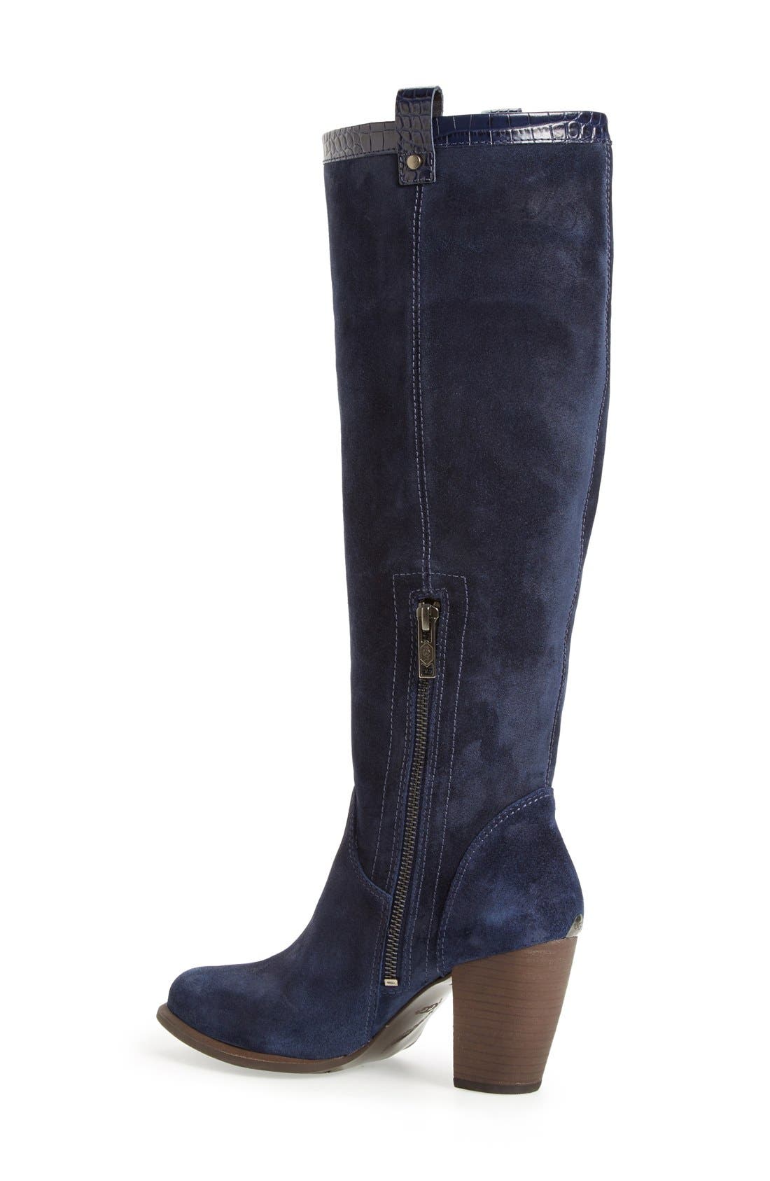 'Ava Croco' Tall Suede Boot, Alternate, color, NAVY SUEDE