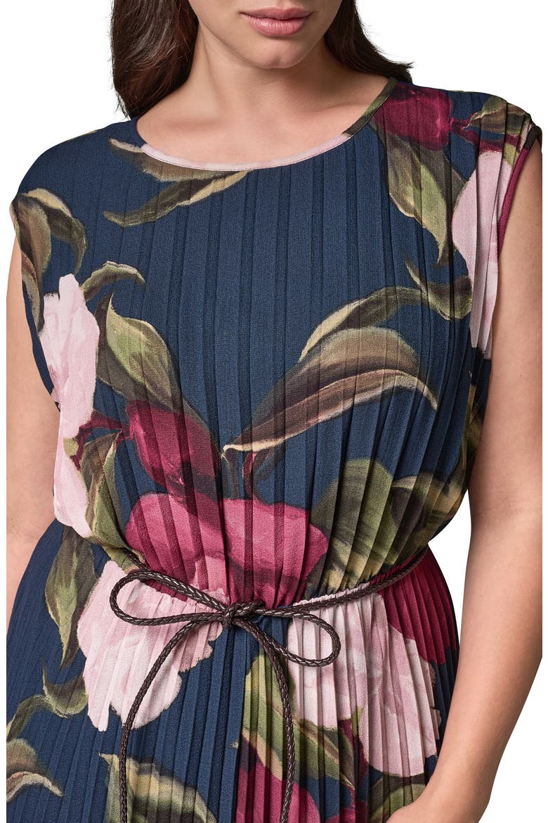 Floral Pleated Chiffon Midi Dress, Alternate, color, NAVY/ BLCK