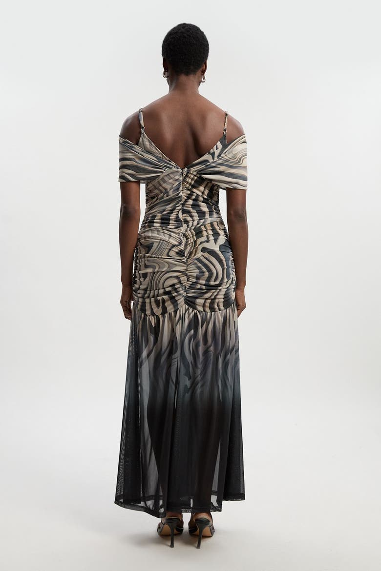 Marble Print Mesh Plunge Maxi Dress, Alternate, color, Mono