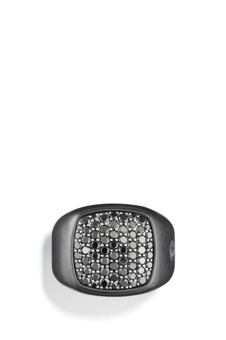 Pavé Black Diamond Signet Ring, Alternate, color, SILVER/ BLACK DIAMOND