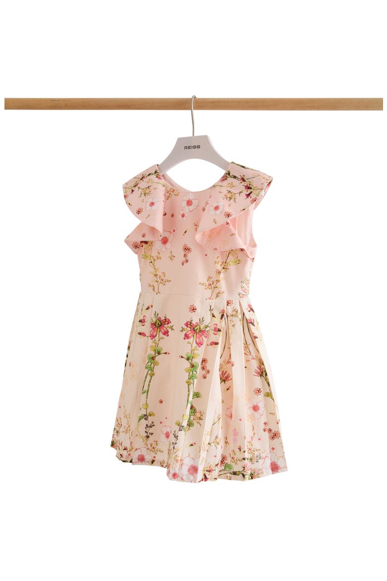Ember Floral-Print Frill-Sleeve Cotton Dress, Alternate, color, PINK PRINT
