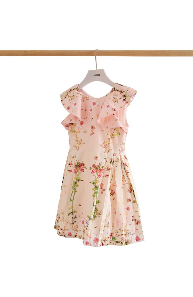 Reiss Ember Floral-Print Frill-Sleeve Cotton Dress, Alternate, color, 