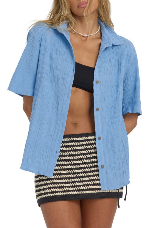 Billabong Laura Oversize Short Sleeve Cotton Button-up Shirt In Blue
