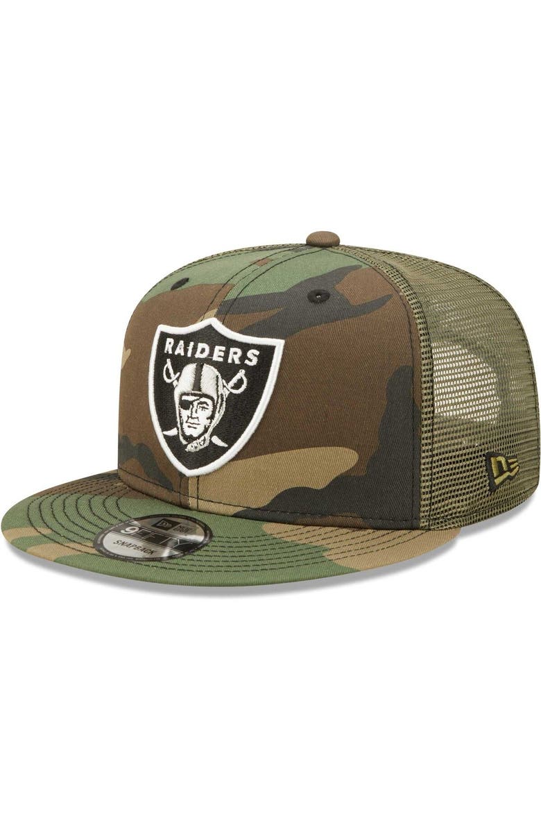 New Era Men's New Era Camo/Olive Las Vegas Raiders Trucker 9FIFTY Snapback Hat, Main, color, 
