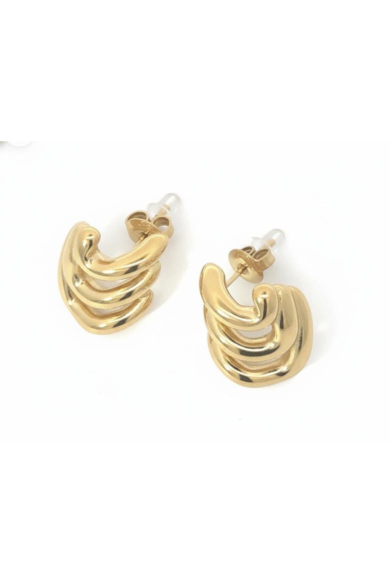 Triple Curve Stud Earrings, Alternate, color, yellow