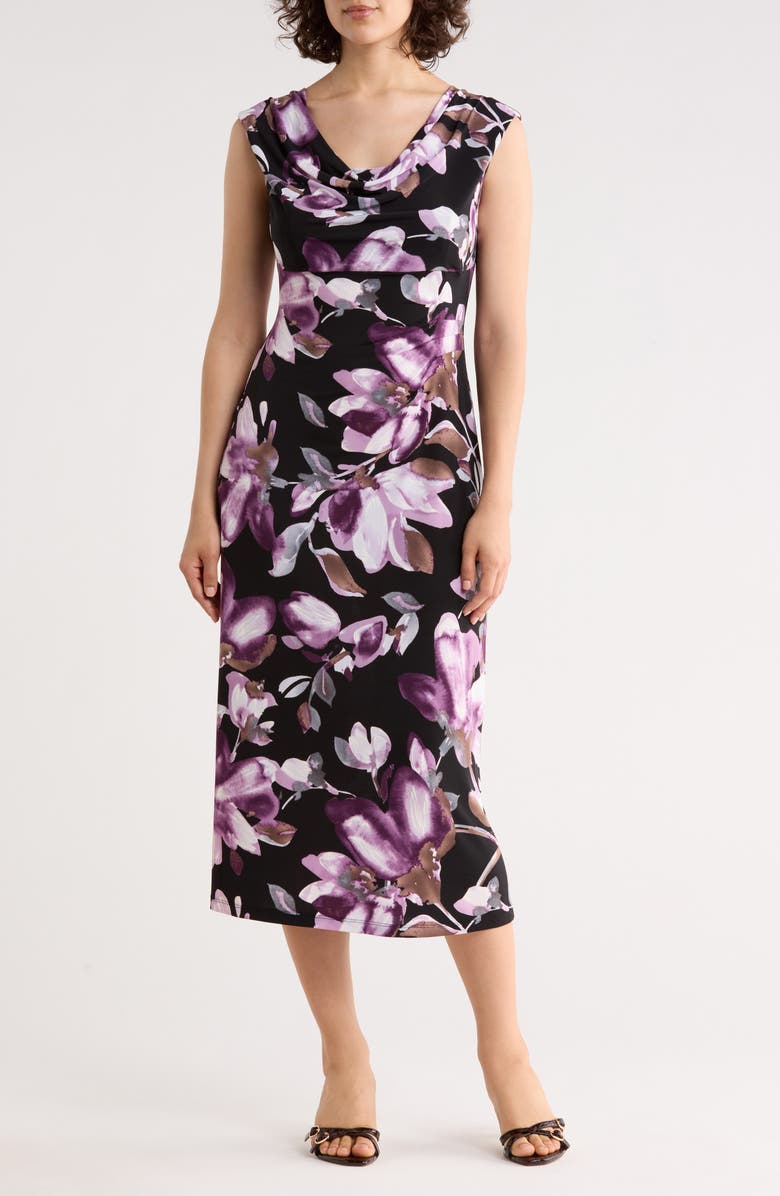 Connected Apparel Drape Neck Midi Dress, Main, color, 