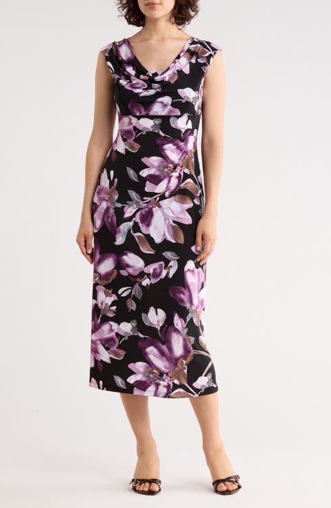 Drape Neck Midi Dress