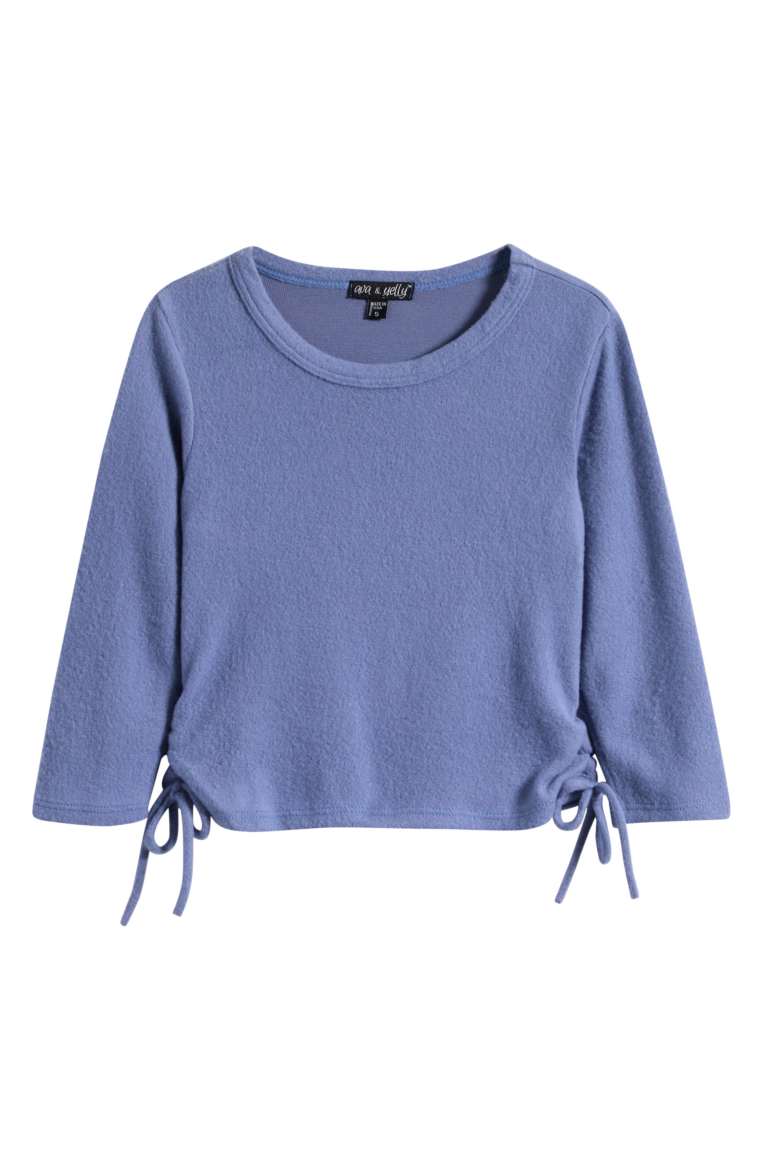 Ava & Yelly Kids' Side Ruched Knit Top in Blue 