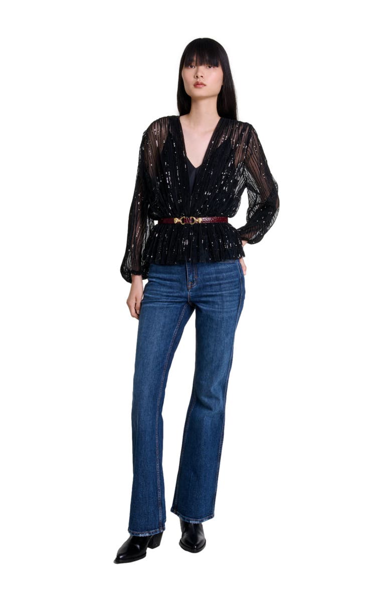 maje Belted sequin shirt, Alternate, color, 