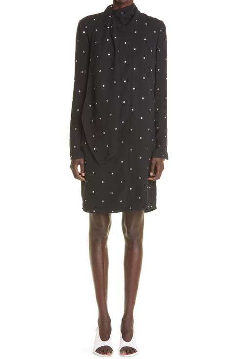 St. John Collection Rhinestone Embellished Scarf Neck Silk Dress